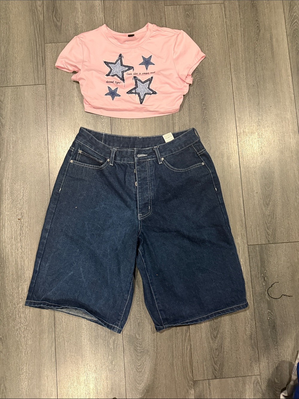Women's Dark Blue Denim Bermuda Shorts - Relaxed Fit with crop top